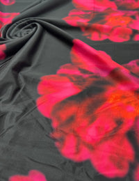 Black Pink Floral Print Soft Touch Stretch Fabric - T9 Fabrics