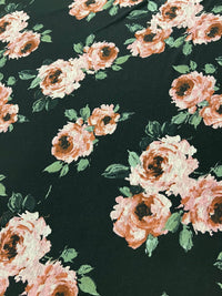 Black Pink Rose Floral Melange Knit Stretch Fabric - T9 Fabrics