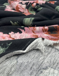 Black Pink Rose Floral Melange Knit Stretch Fabric - T9 Fabrics