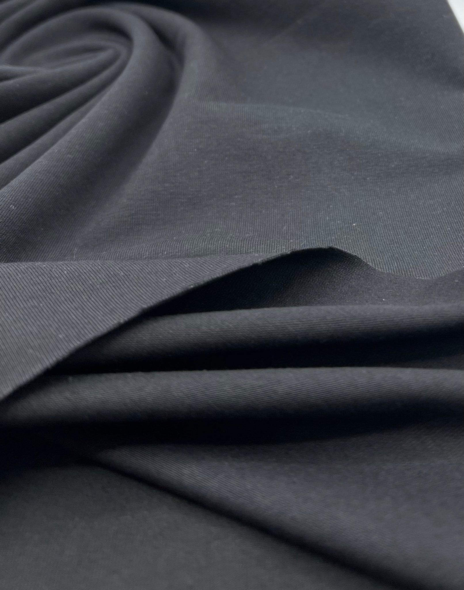 Black Plain Cotton Stretch Jersey 240 GSM 92/8 Lycra Jersey, 4 Way Stretch, Sold By Metre - T9 Fabrics