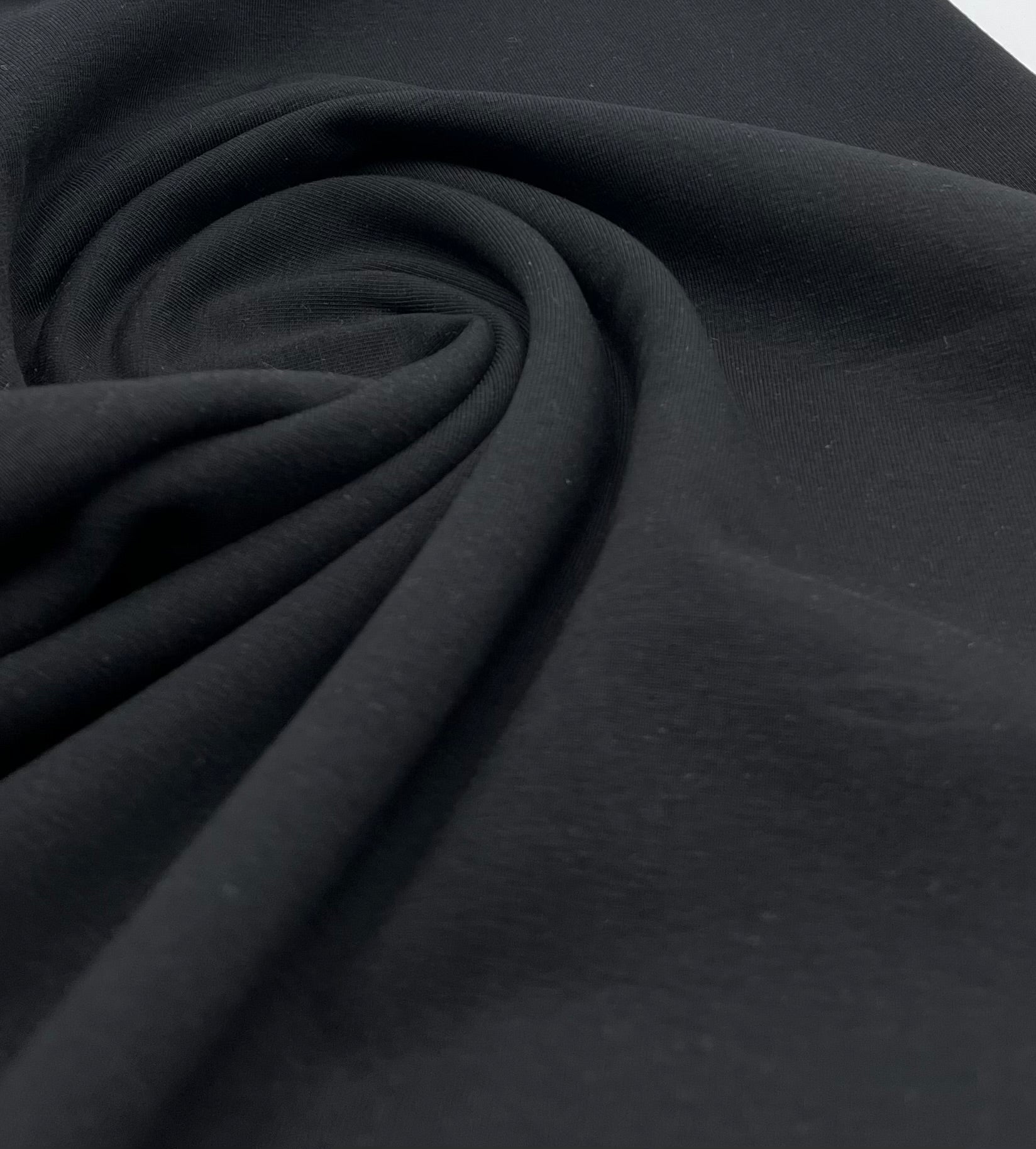 Black Plain Cotton Stretch Jersey 240 GSM 92/8 Lycra Jersey, 4 Way Stretch, Sold By Metre - T9 Fabrics