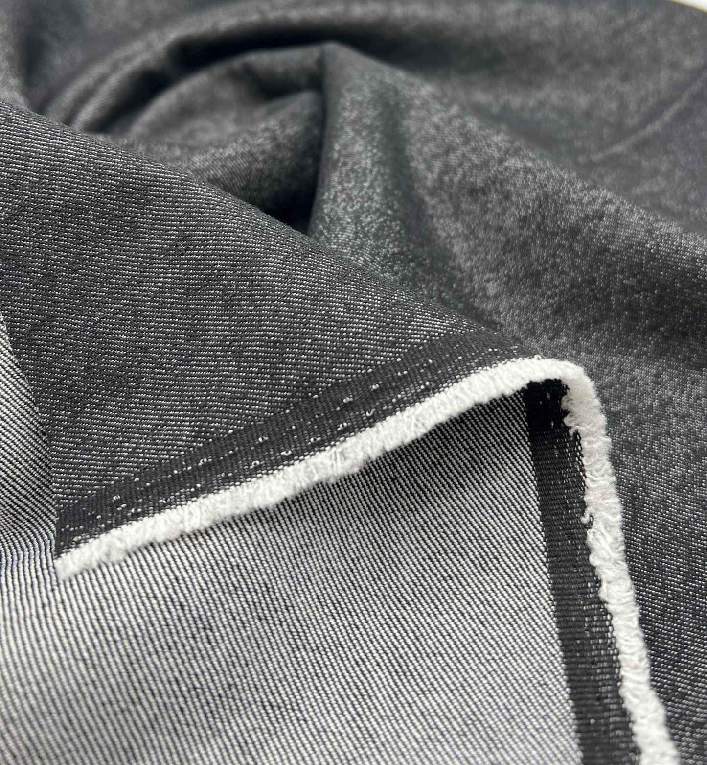 Black Plain Washed Stretch Denim 280GSM - T9 Fabrics