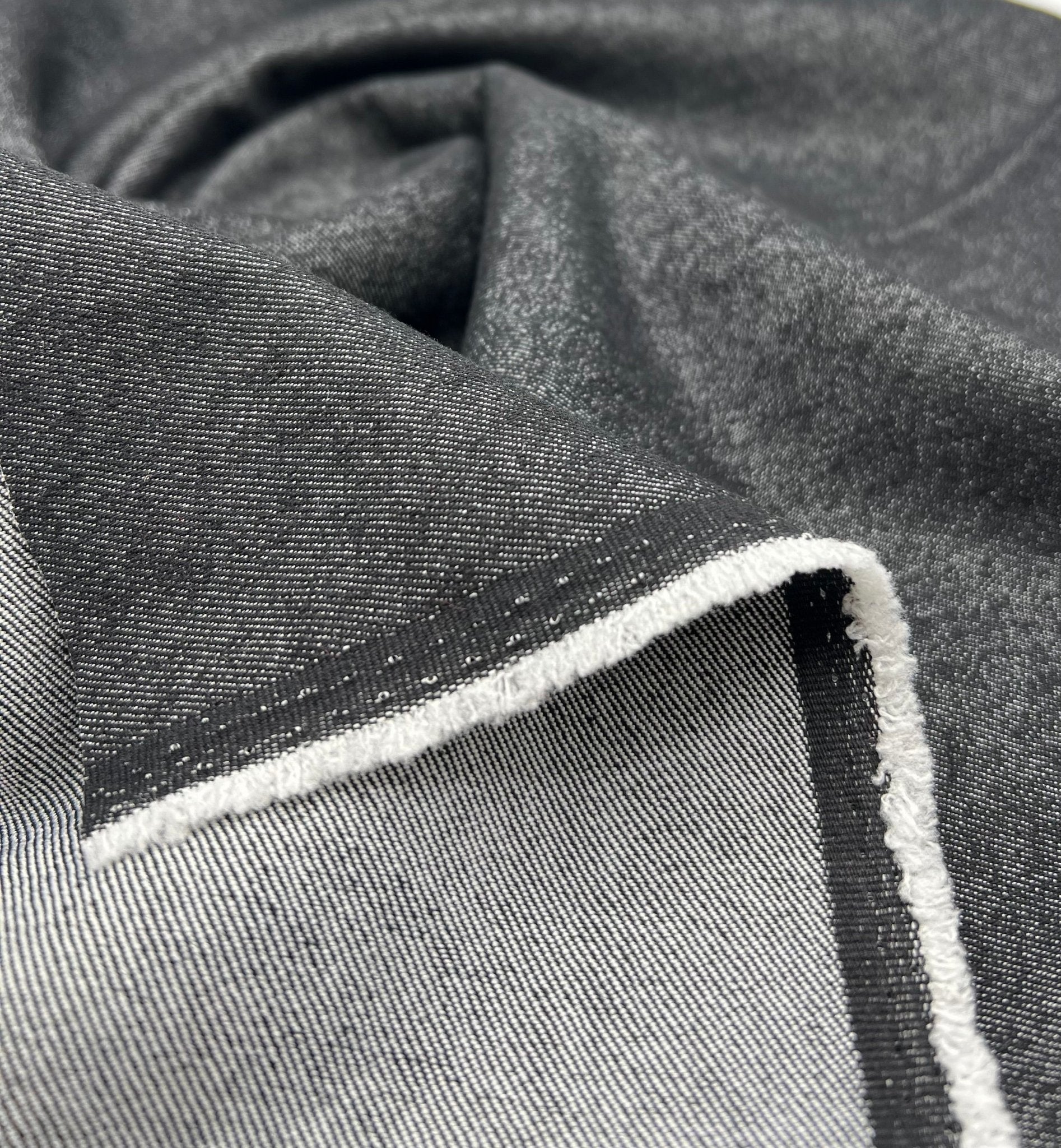 Black Plain Washed Stretch Denim 280GSM - T9 Fabrics