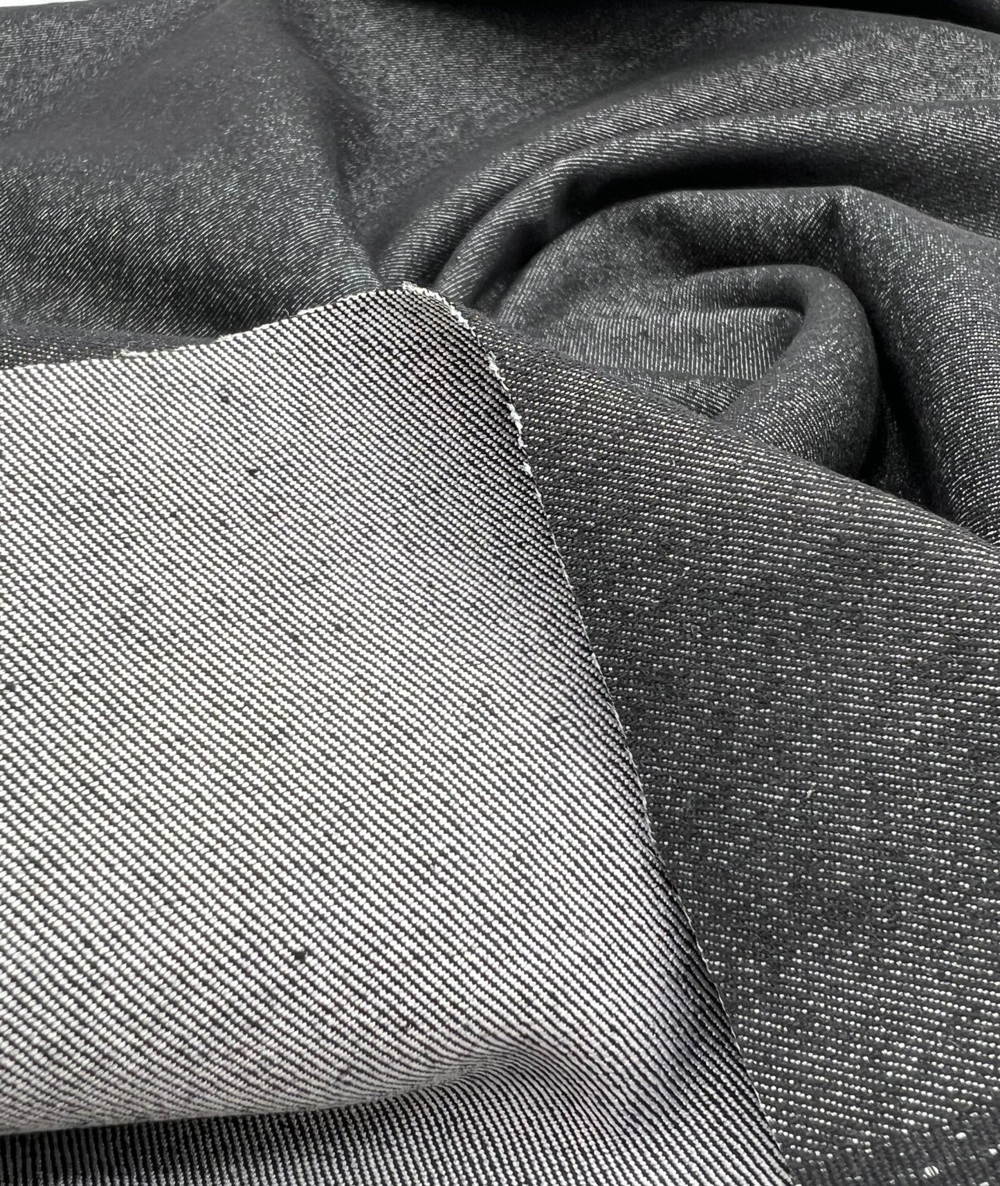 Black Plain Washed Stretch Denim 280GSM - T9 Fabrics