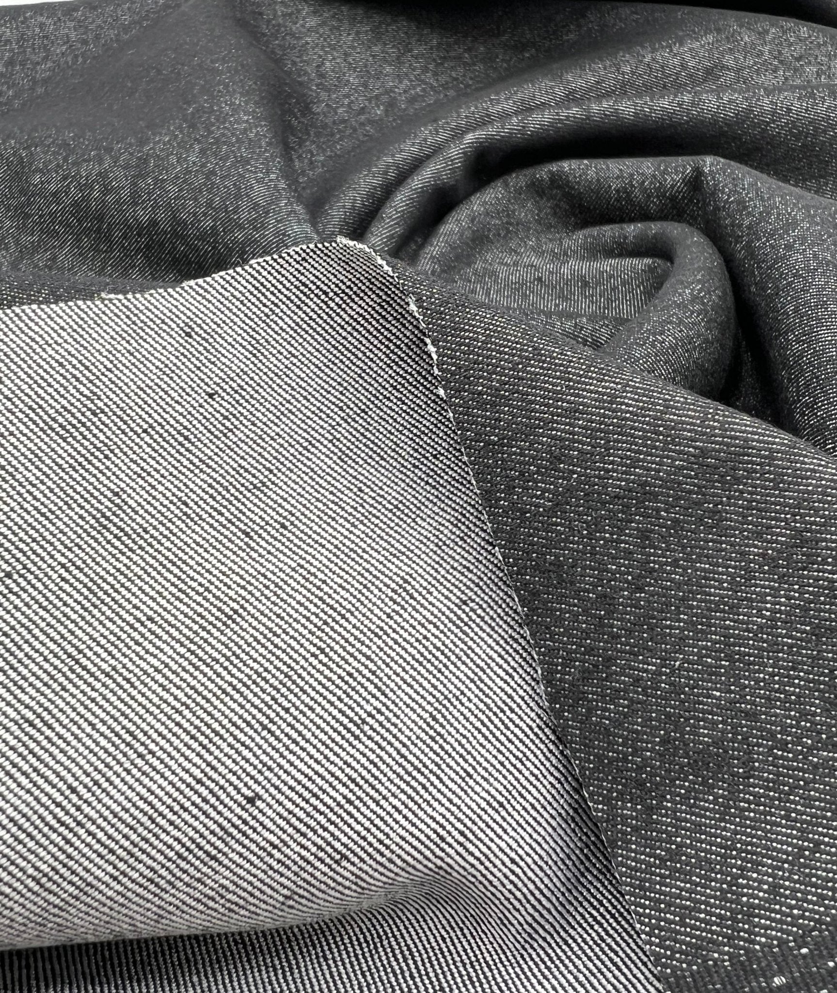 Black Plain Washed Stretch Denim 280GSM - T9 Fabrics