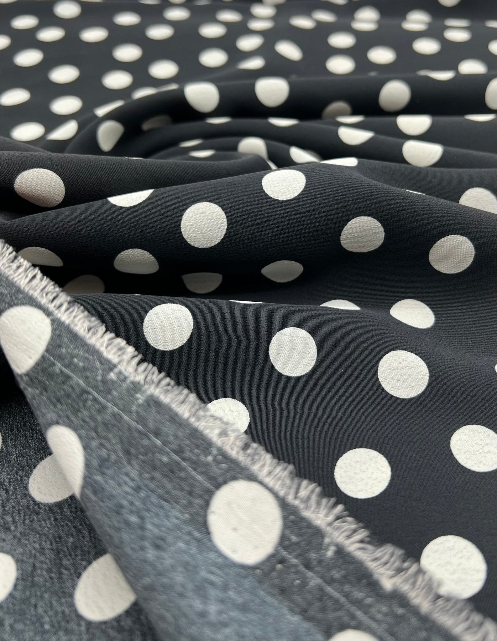Black Polka Printed Chiffon Dress Fabric - T9 Fabrics