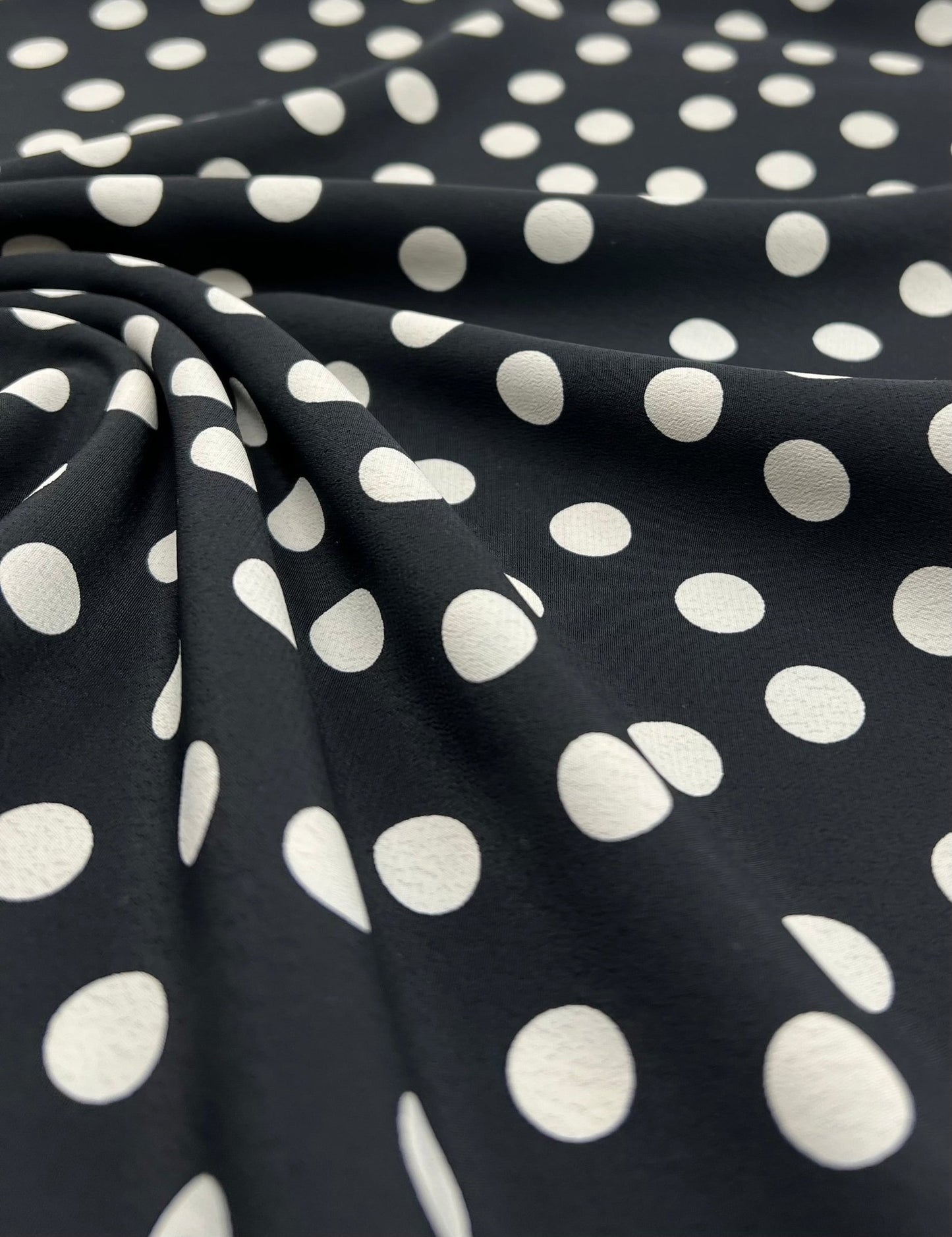 Black Polka Printed Chiffon Dress Fabric - T9 Fabrics