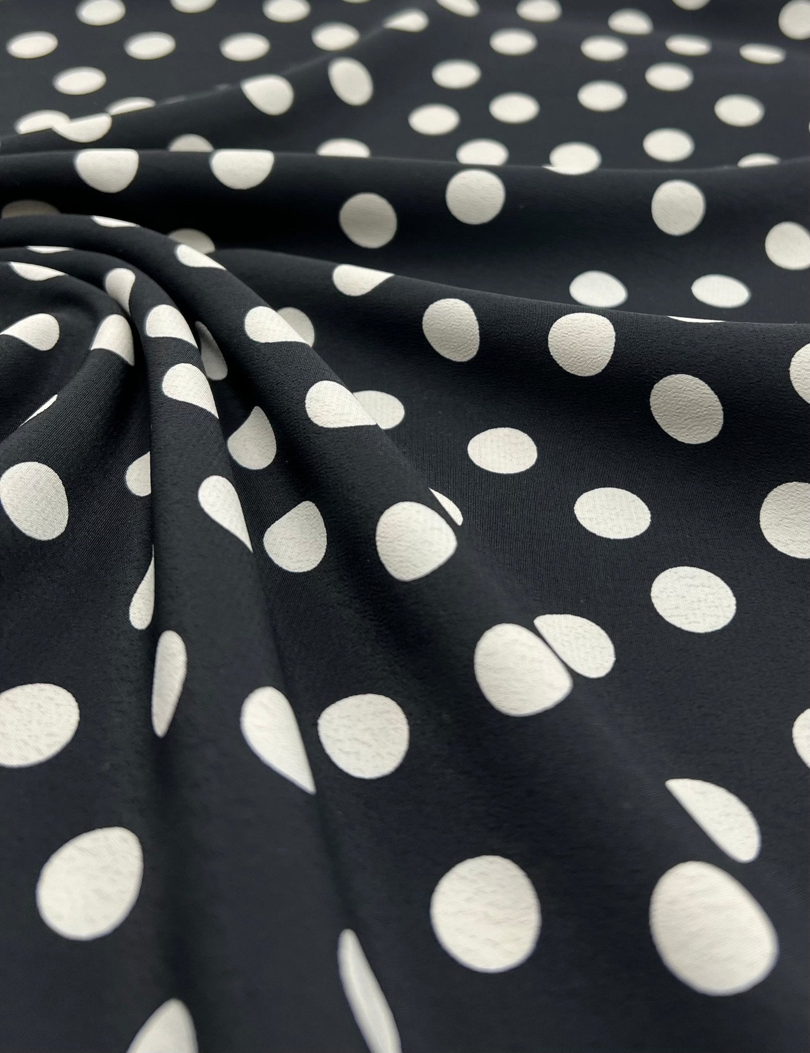 Black Polka Printed Chiffon Dress Fabric - T9 Fabrics