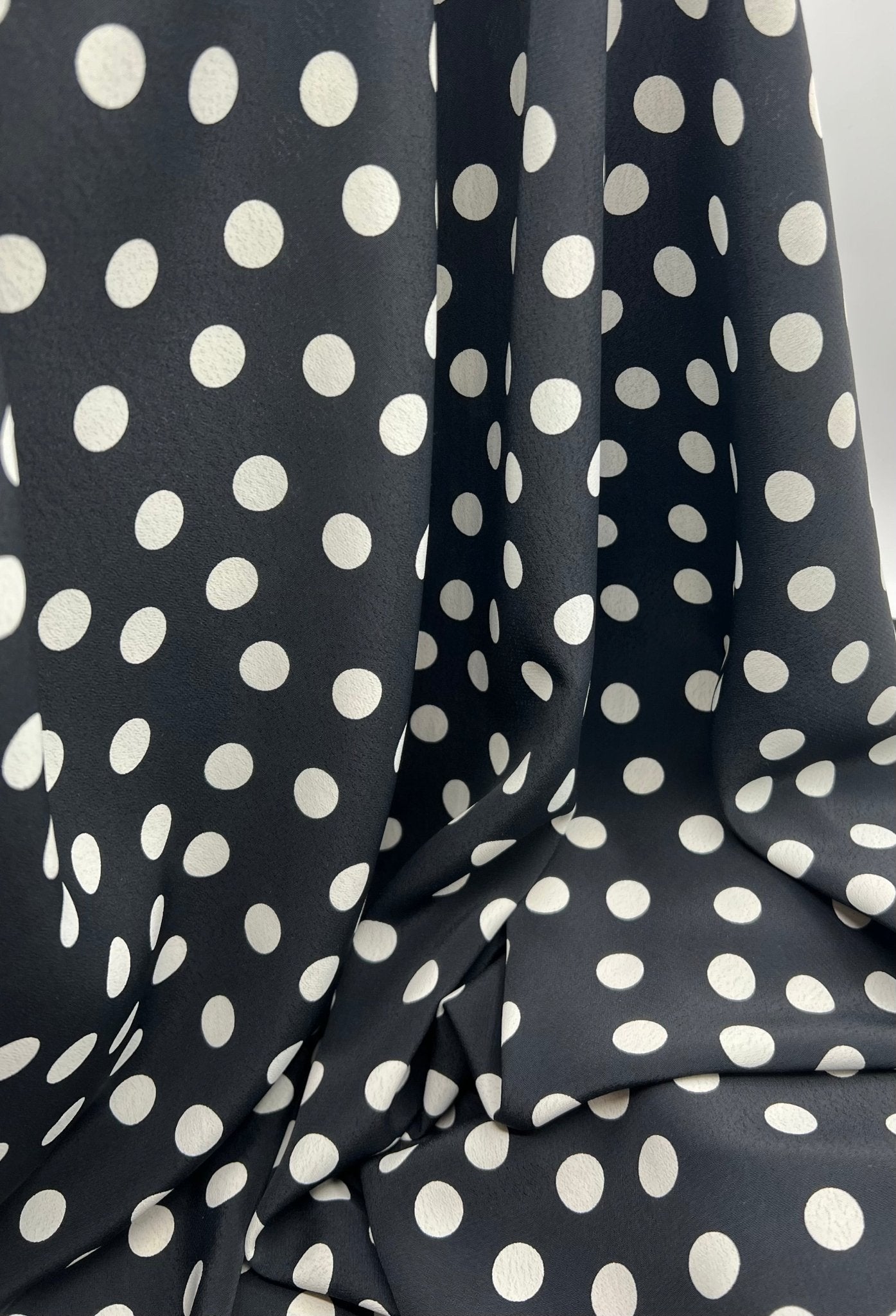Black Polka Printed Chiffon Dress Fabric - T9 Fabrics