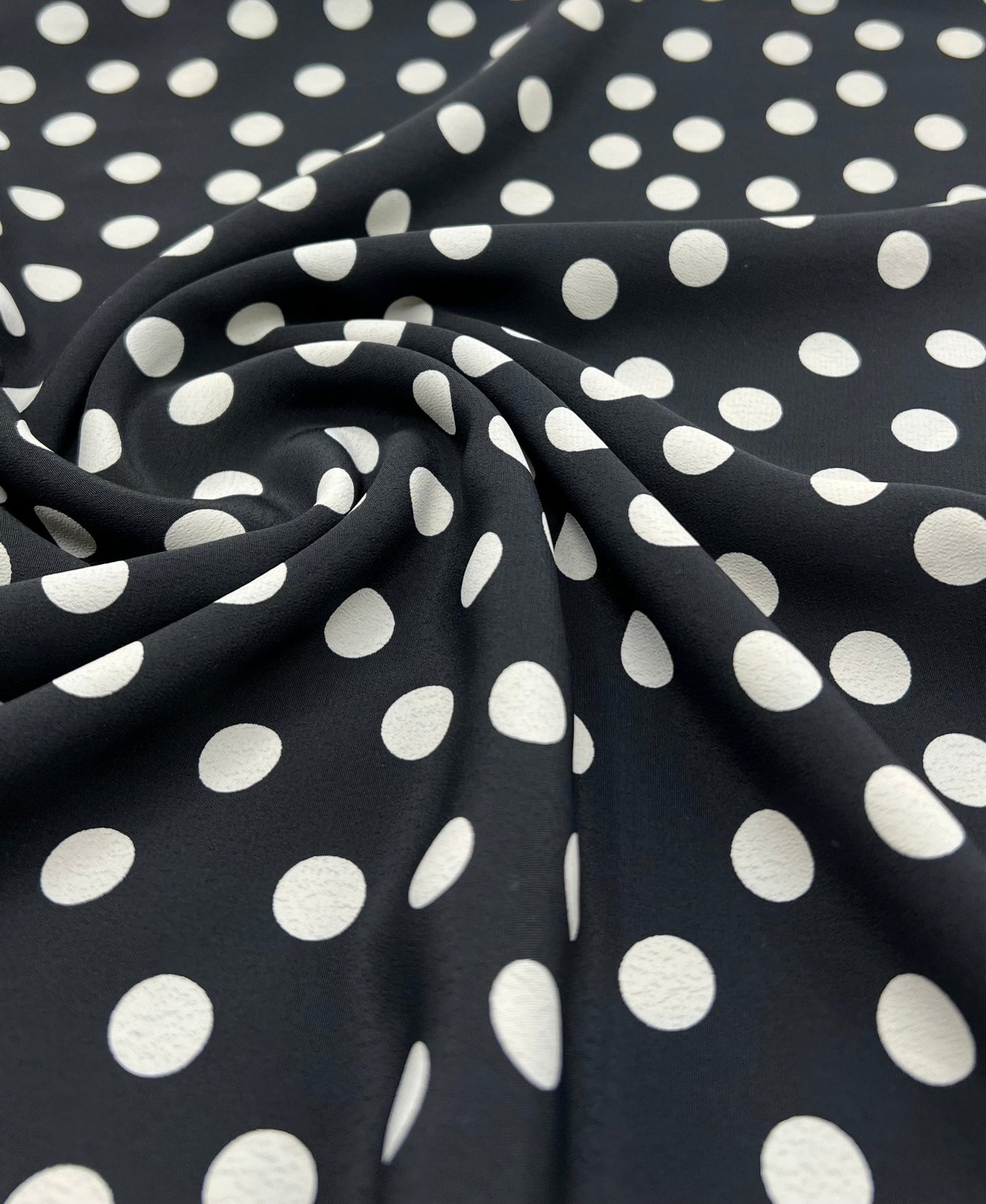 Black Polka Printed Chiffon Dress Fabric - T9 Fabrics
