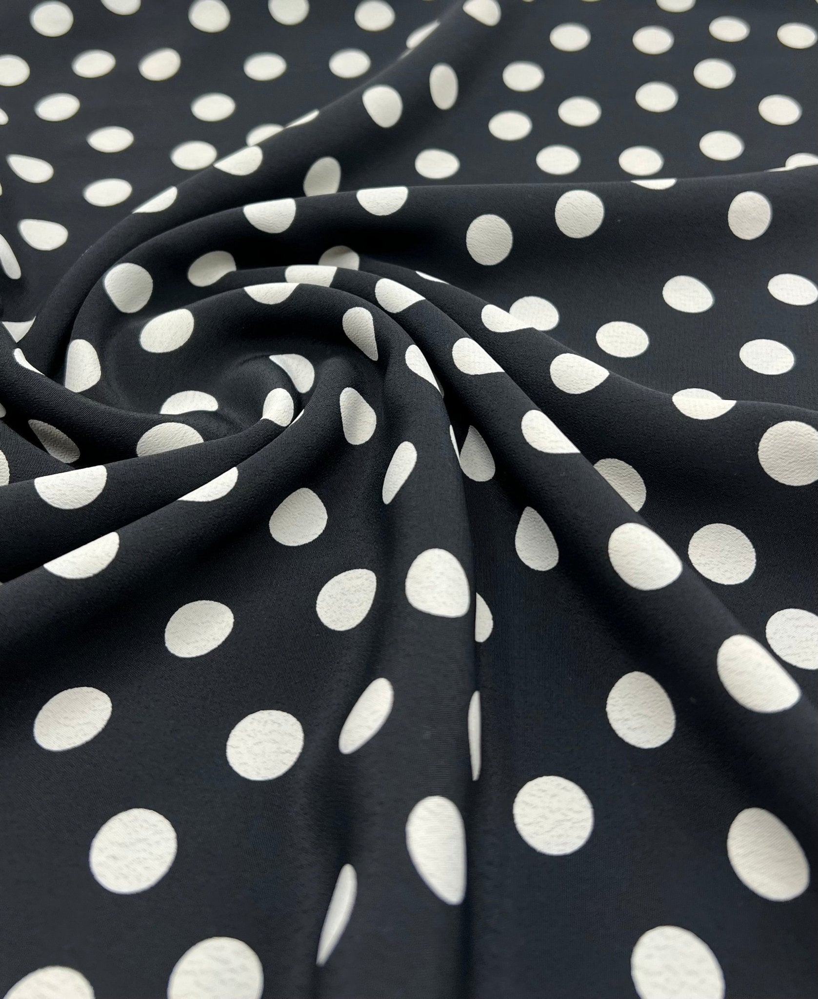 Black Polka Printed Chiffon Dress Fabric - T9 Fabrics