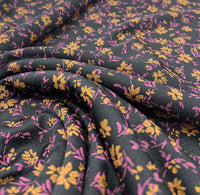 Black Purple Floral Print Lightweight Crepe Fabric 4 Way Stretch - T9 Fabrics