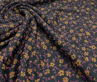 Black Purple Floral Print Lightweight Crepe Fabric 4 Way Stretch - T9 Fabrics