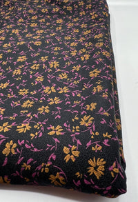 Black Purple Floral Print Lightweight Crepe Fabric 4 Way Stretch - T9 Fabrics