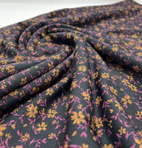 Black Purple Floral Print Lightweight Crepe Fabric 4 Way Stretch - T9 Fabrics