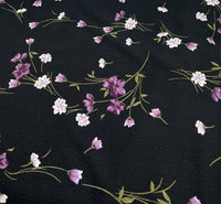 Black Purple Floral Tree Bark Stretch Dress Craft Fabric - T9 Fabrics