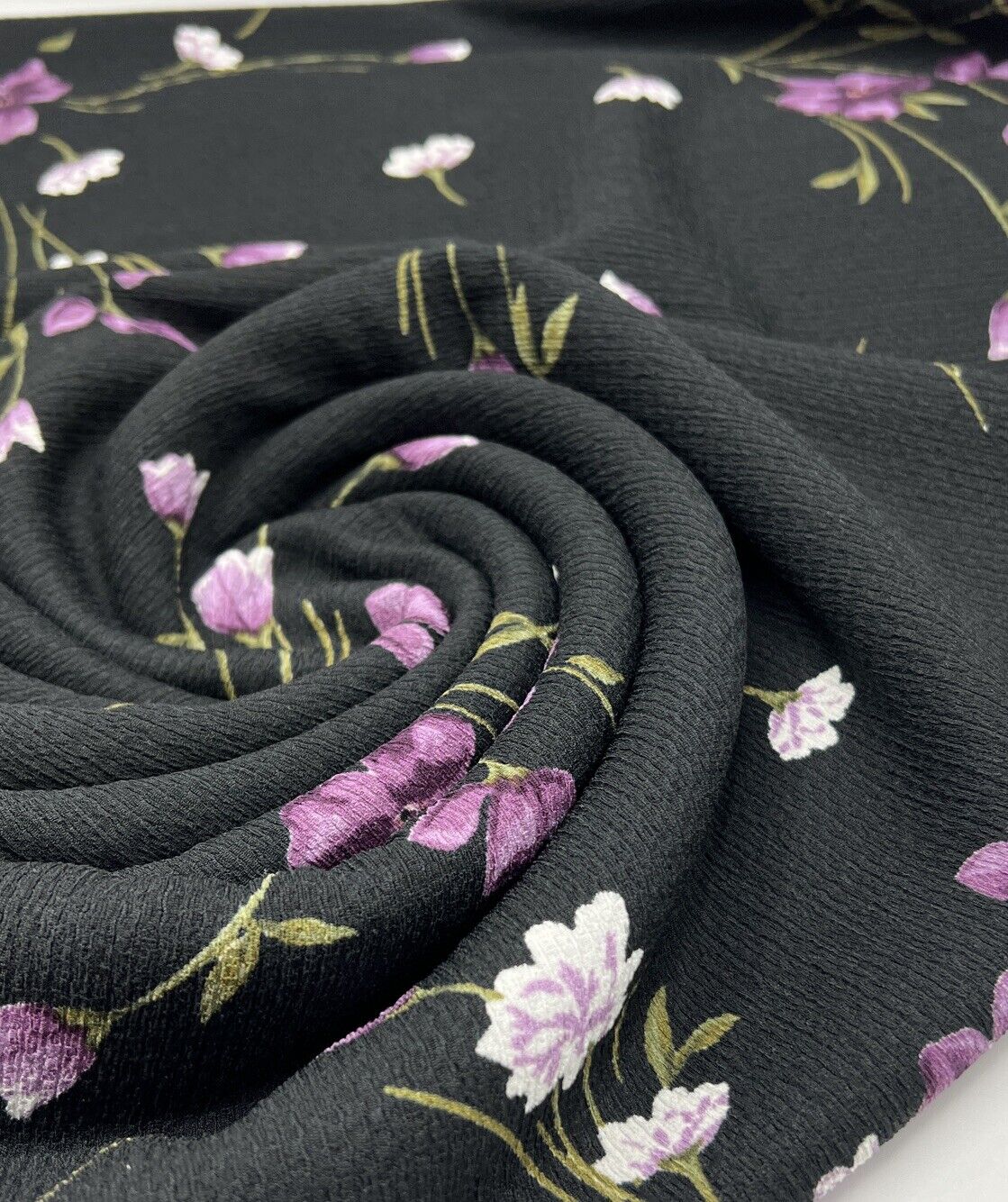 Black Purple Floral Tree Bark Stretch Dress Craft Fabric - T9 Fabrics