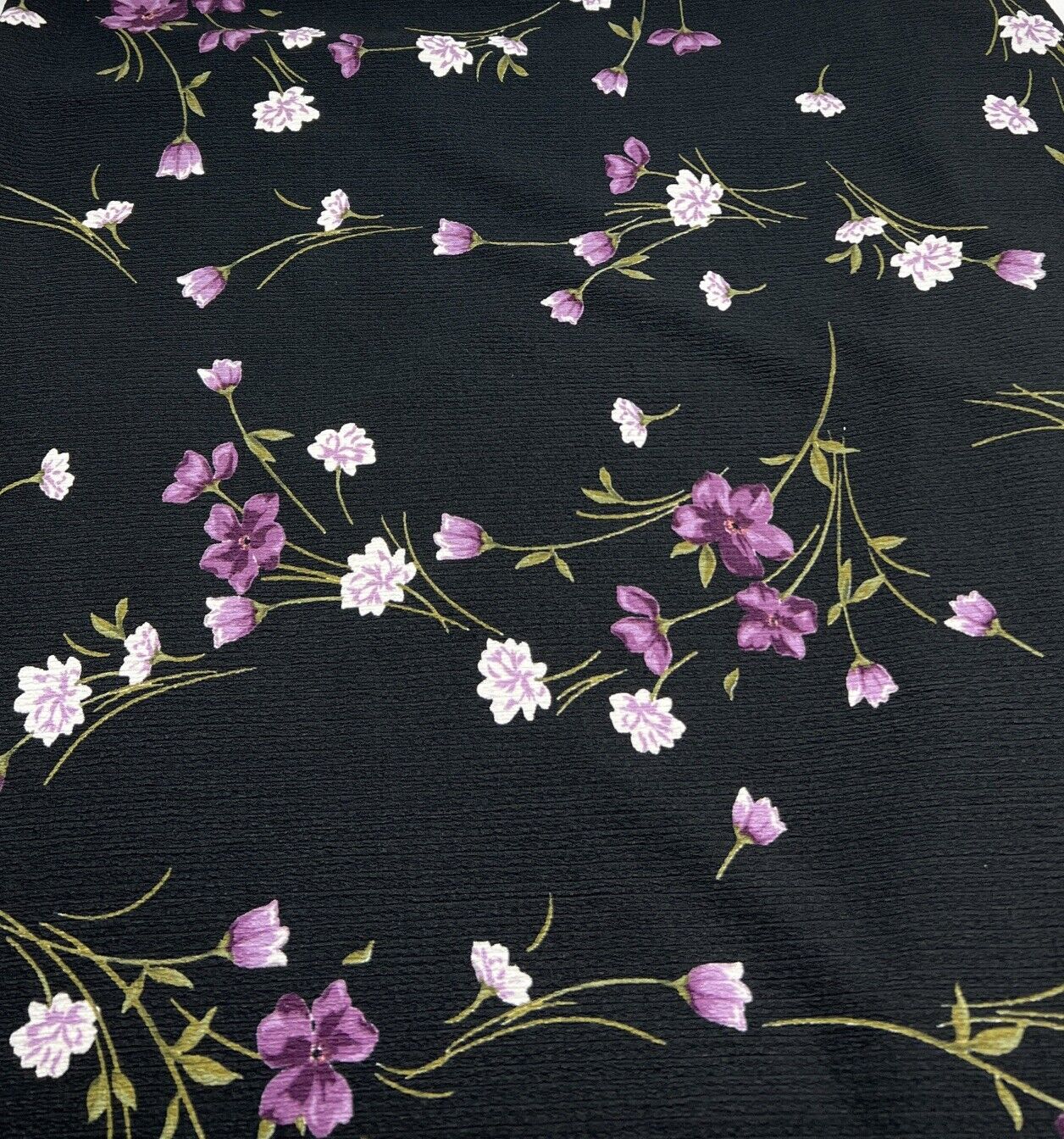 Black Purple Floral Tree Bark Stretch Dress Craft Fabric - T9 Fabrics