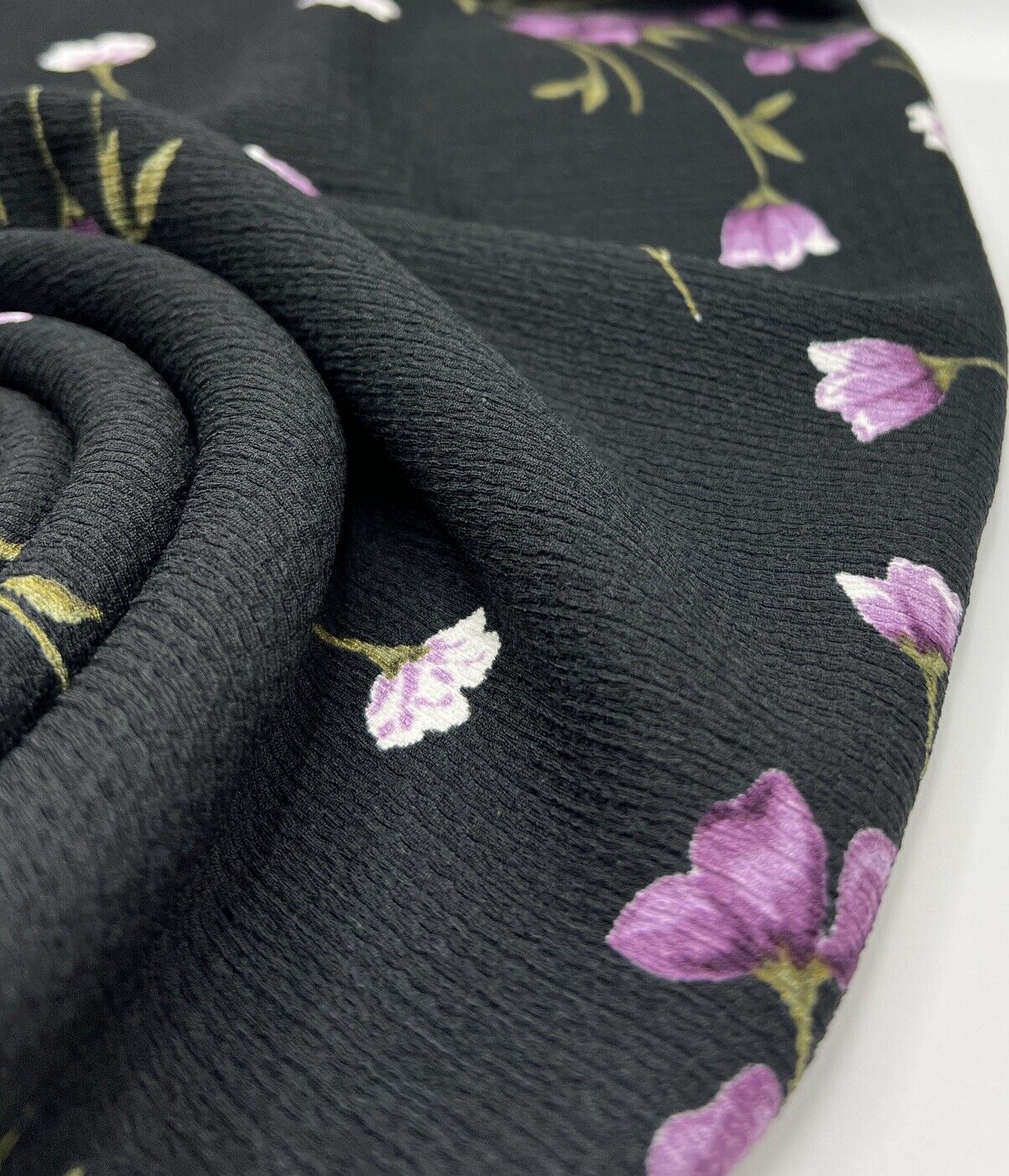 Black Purple Floral Tree Bark Stretch Dress Craft Fabric - T9 Fabrics