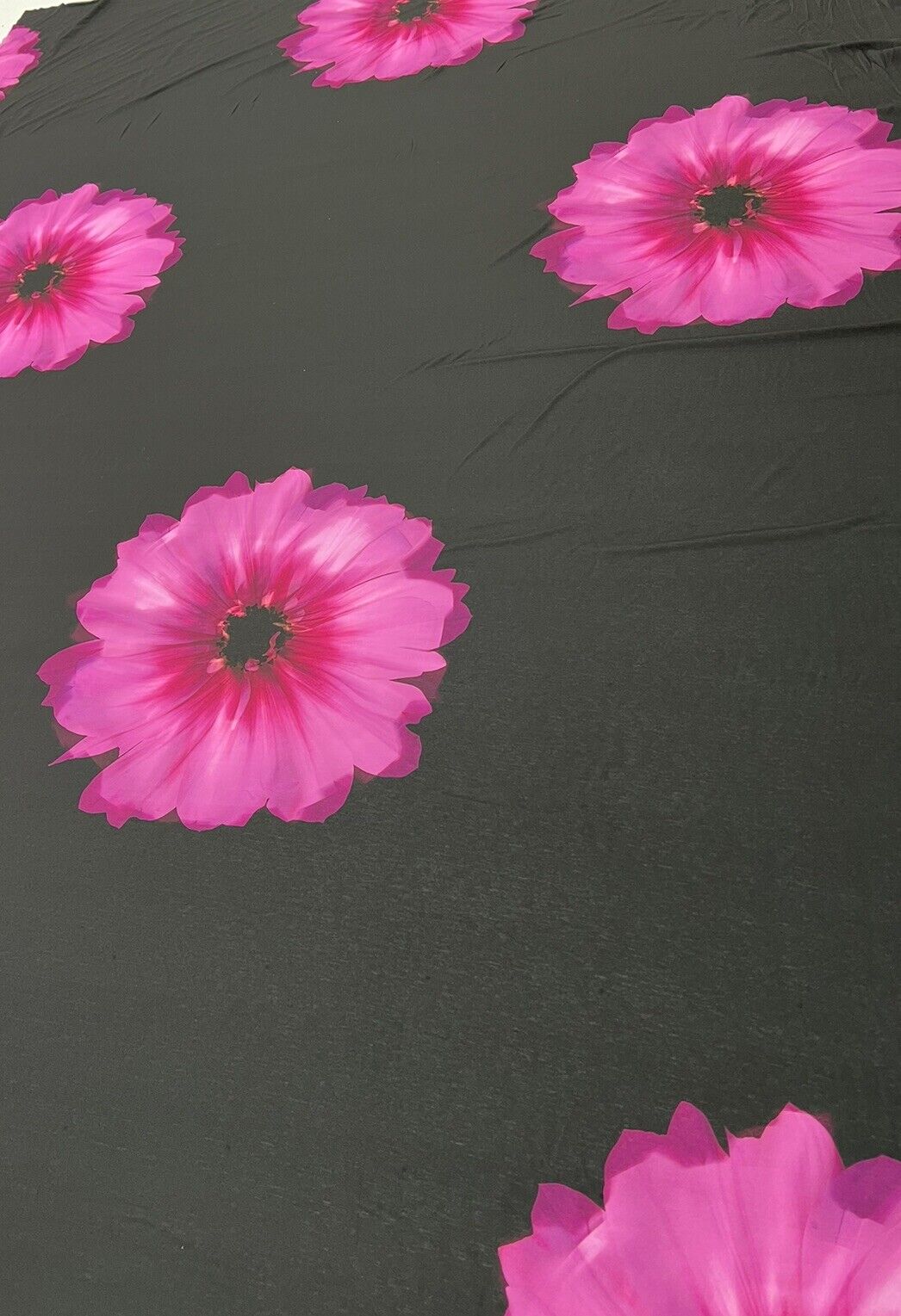 Black Purple Large Floral Print Spun Poly Stretch Fabric - T9 Fabrics