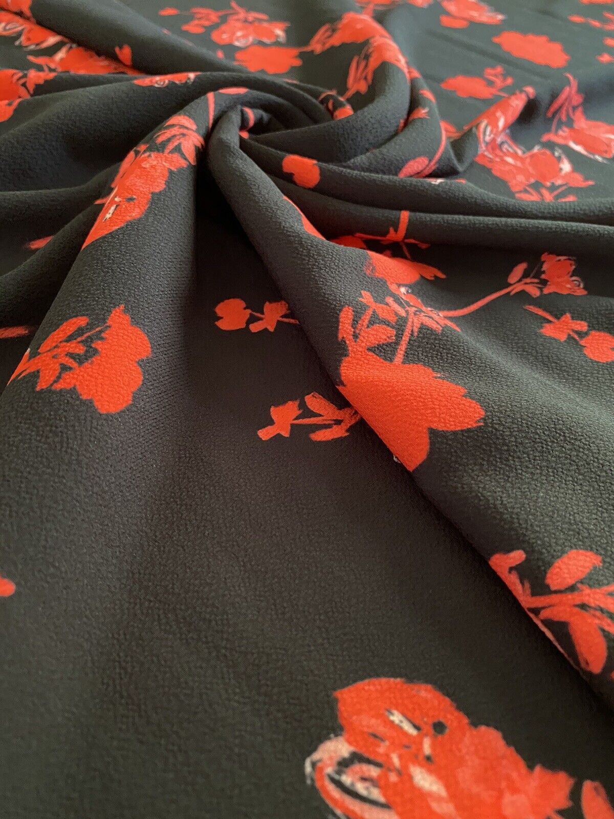 Black & Red Floral Print Chiffon Fabric - T9 Fabrics