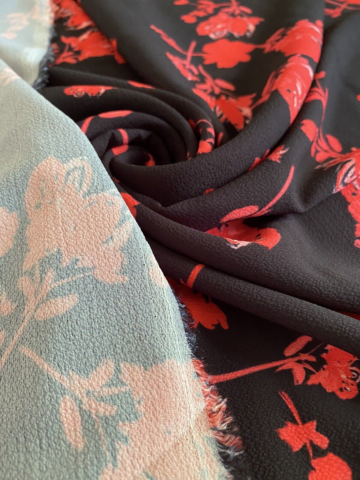 Black & Red Floral Print Chiffon Fabric - T9 Fabrics