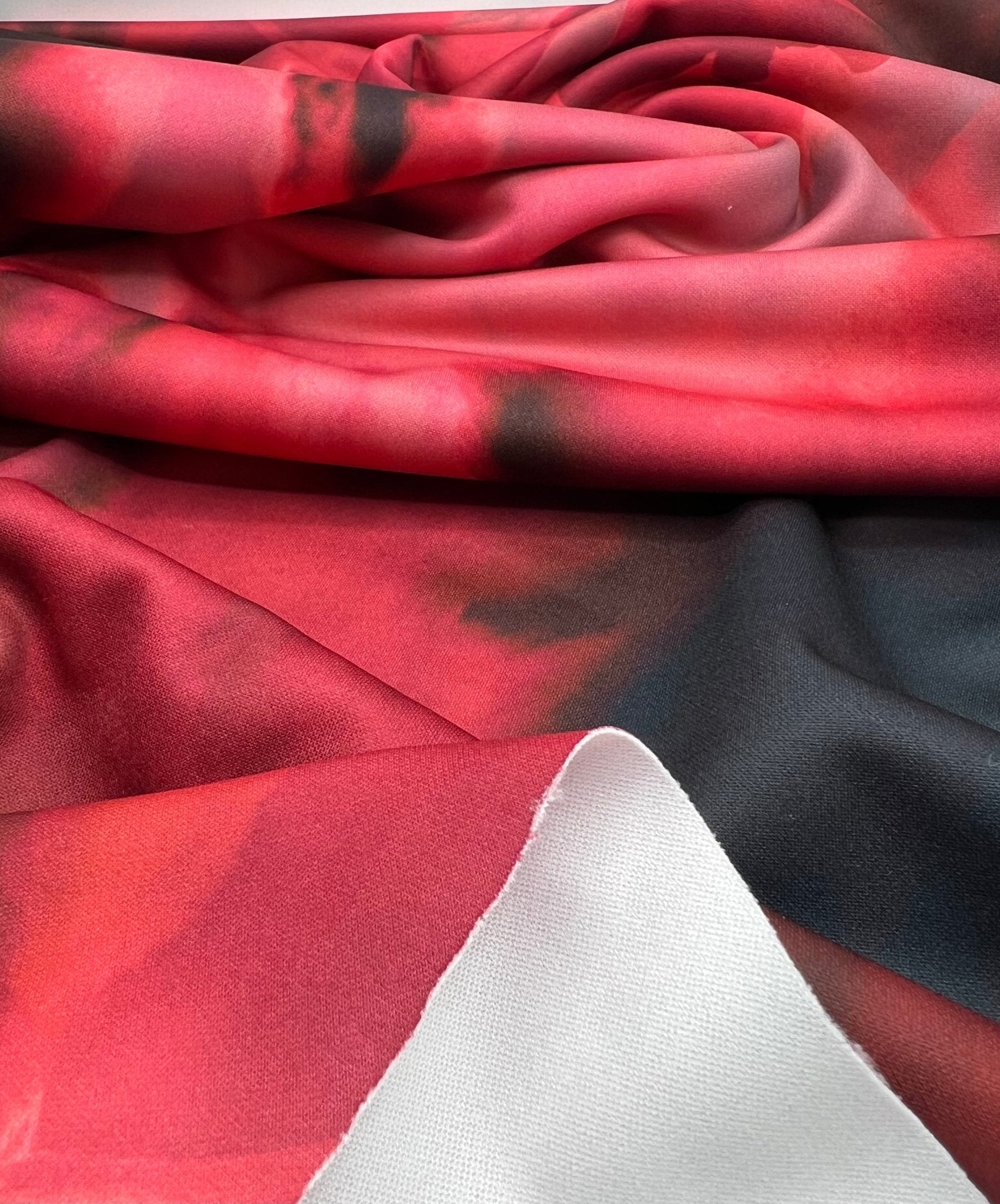 Black Red Floral Printed Plain Scuba 2 Way Stretch Jersey Fabric - T9 Fabrics