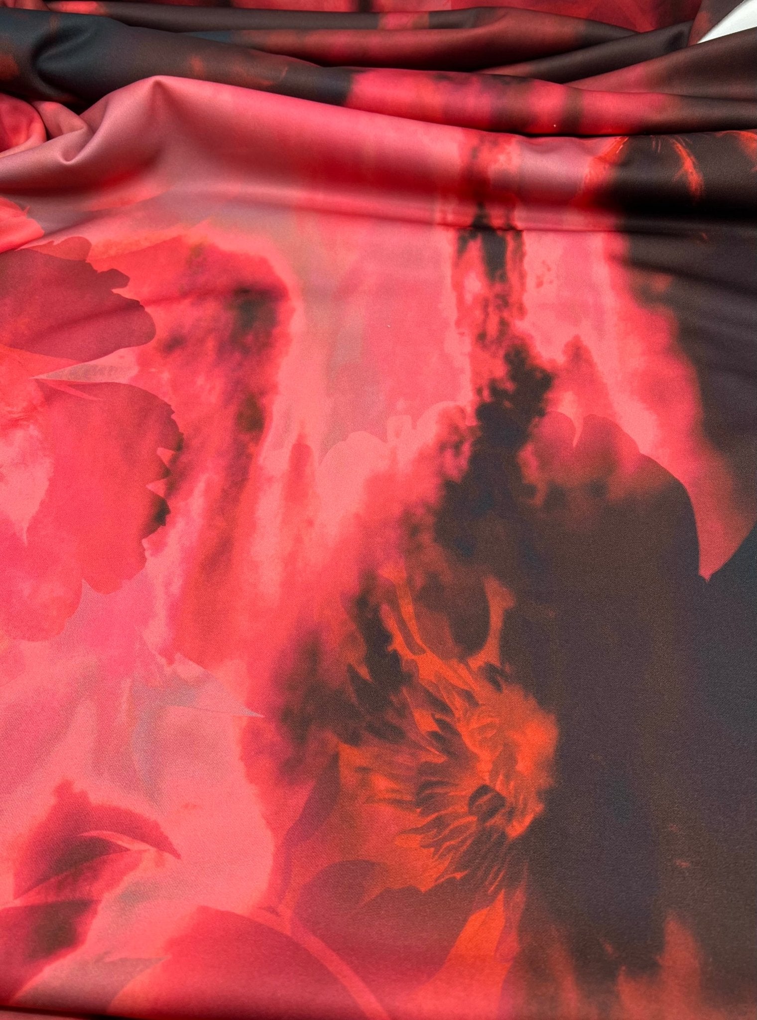 Black Red Floral Printed Plain Scuba 2 Way Stretch Jersey Fabric - T9 Fabrics