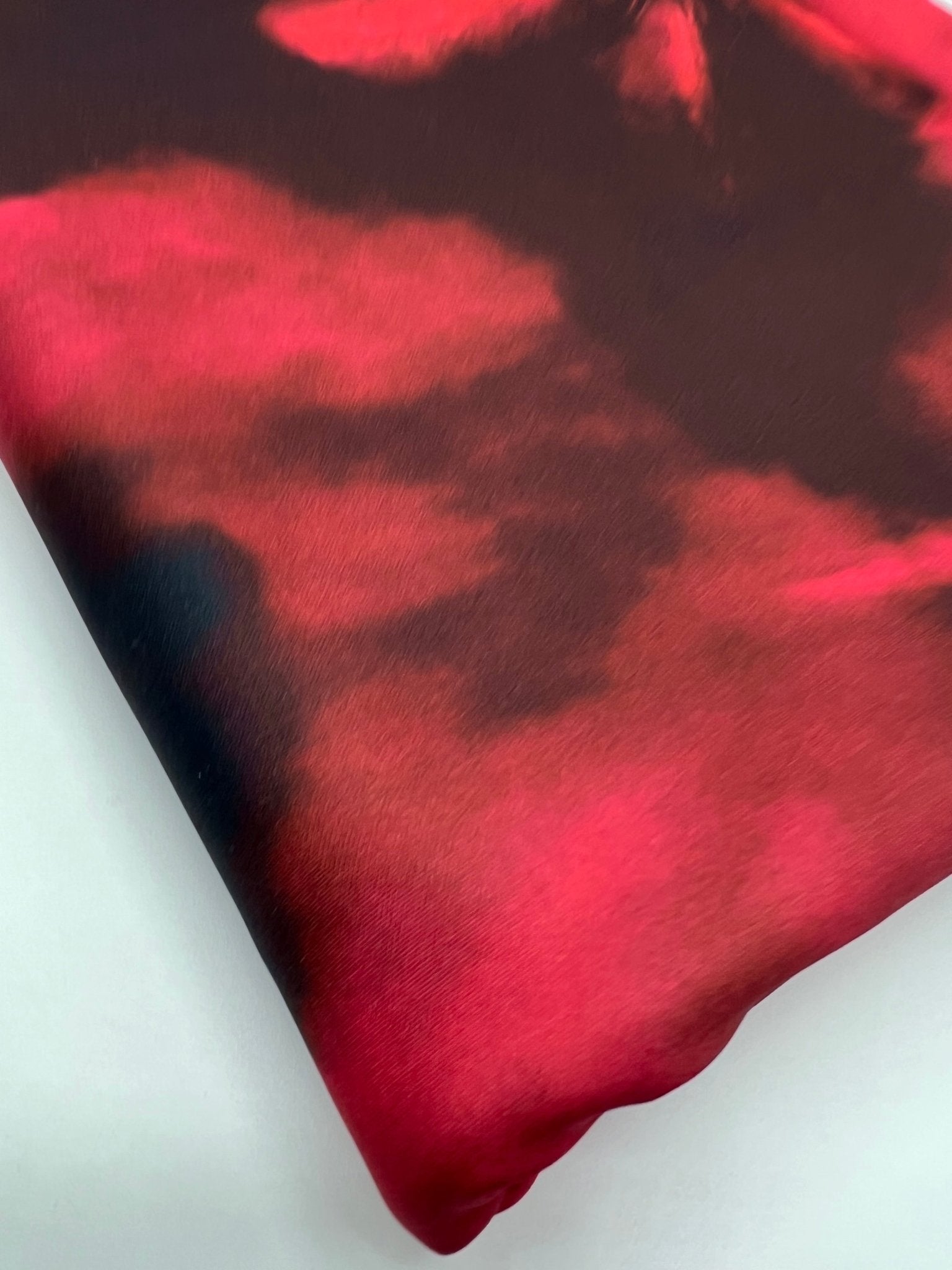 Black Red Floral Printed Plain Scuba 2 Way Stretch Jersey Fabric - T9 Fabrics