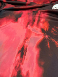 Black Red Floral Printed Plain Scuba 2 Way Stretch Jersey Fabric - T9 Fabrics