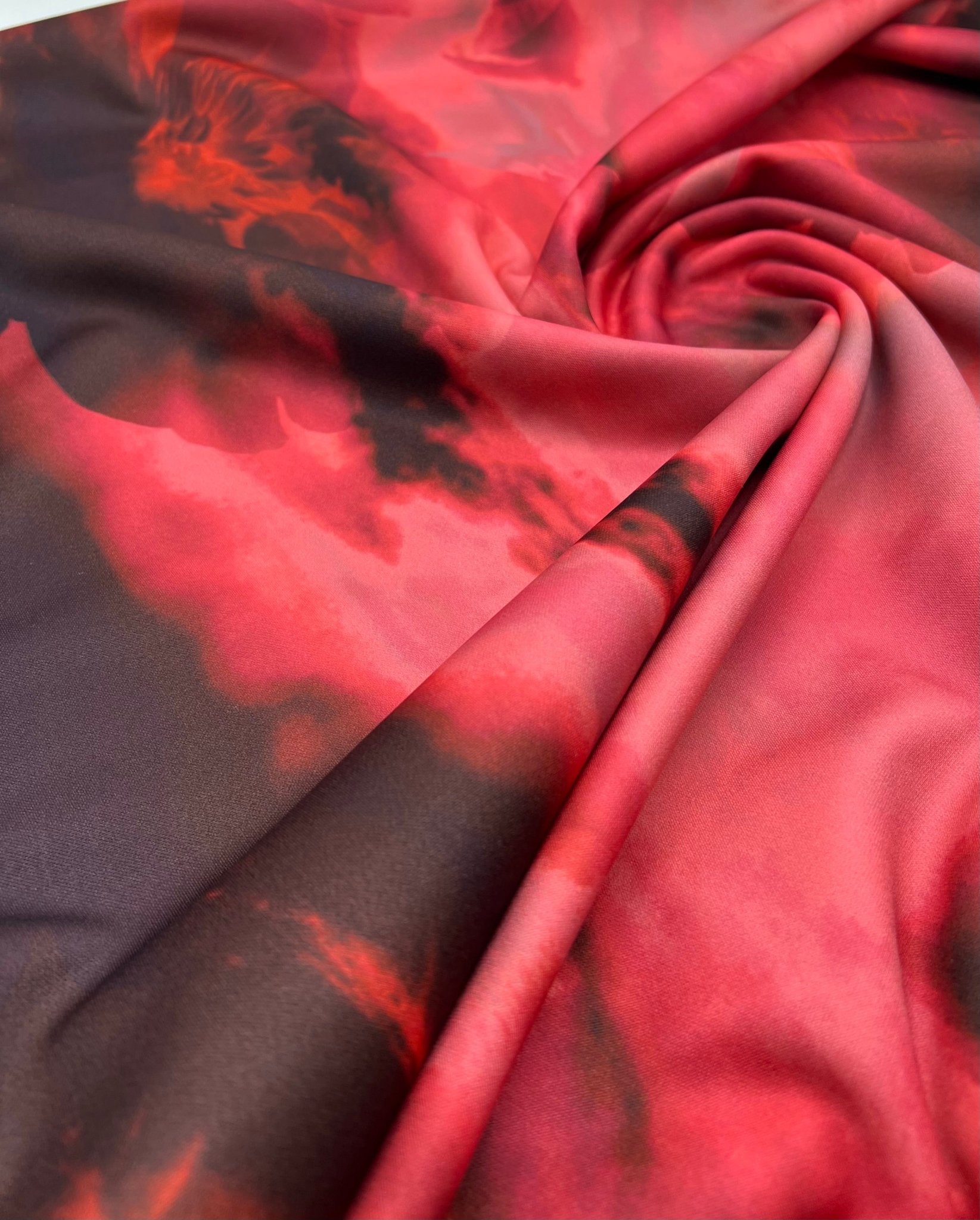 Black Red Floral Printed Plain Scuba 2 Way Stretch Jersey Fabric - T9 Fabrics