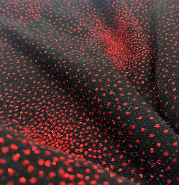 Black Red Glitter Detail Lurex Sparkle Metallic Stretch Knit Fabric - T9 Fabrics