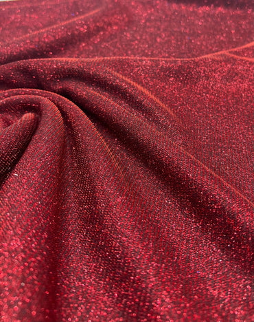 Black Red Glitter Detail Sparkle Metallic Stretch Knit Fabric - T9 Fabrics