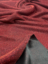 Black Red Glitter Detail Sparkle Metallic Stretch Knit Fabric - T9 Fabrics