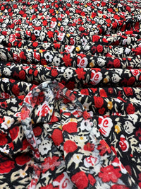 Black Red Mix Ditsy Viscose Elastane 4 Way Stretch Fabric - T9 Fabrics