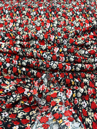 Black Red Mix Ditsy Viscose Elastane 4 Way Stretch Fabric - T9 Fabrics
