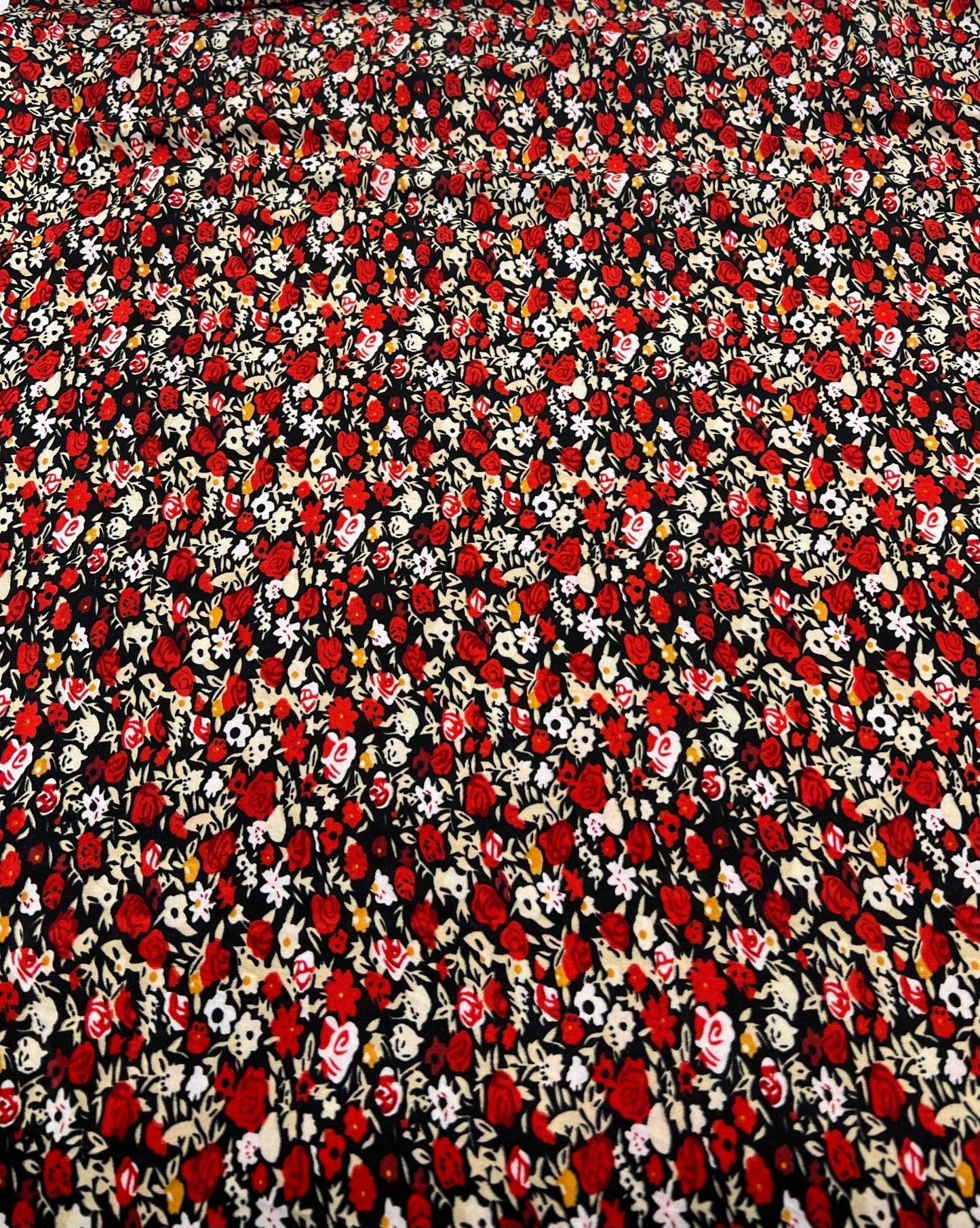 Black Red Mix Ditsy Viscose Elastane 4 Way Stretch Fabric - T9 Fabrics