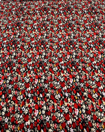 Black Red Mix Ditsy Viscose Elastane 4 Way Stretch Fabric - T9 Fabrics