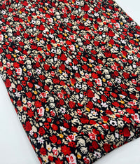 Black Red Mix Ditsy Viscose Elastane 4 Way Stretch Fabric - T9 Fabrics
