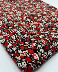 Black Red Mix Ditsy Viscose Elastane 4 Way Stretch Fabric - T9 Fabrics
