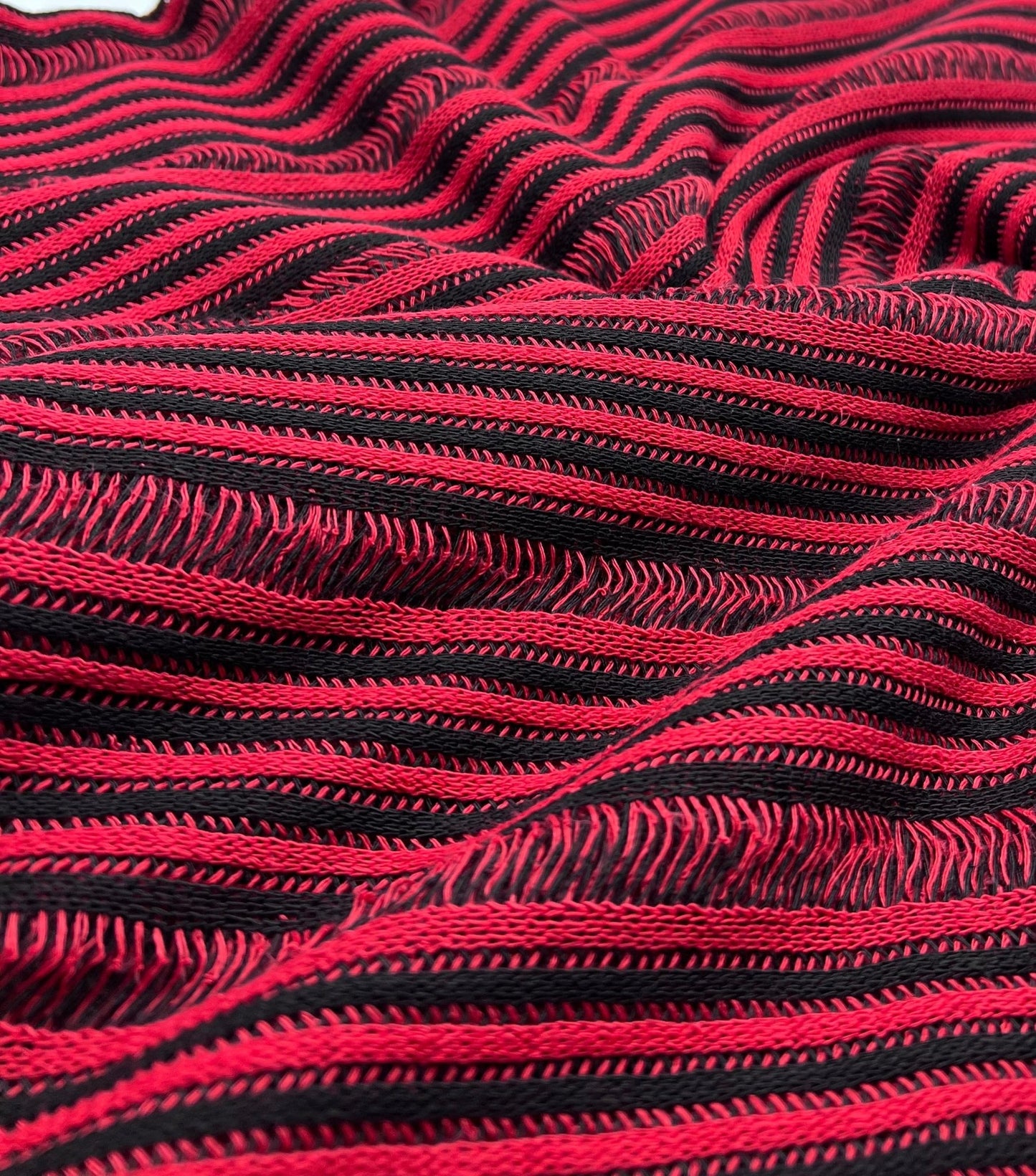 Black Red Stripe Knitted Stretch Fabric - T9 Fabrics