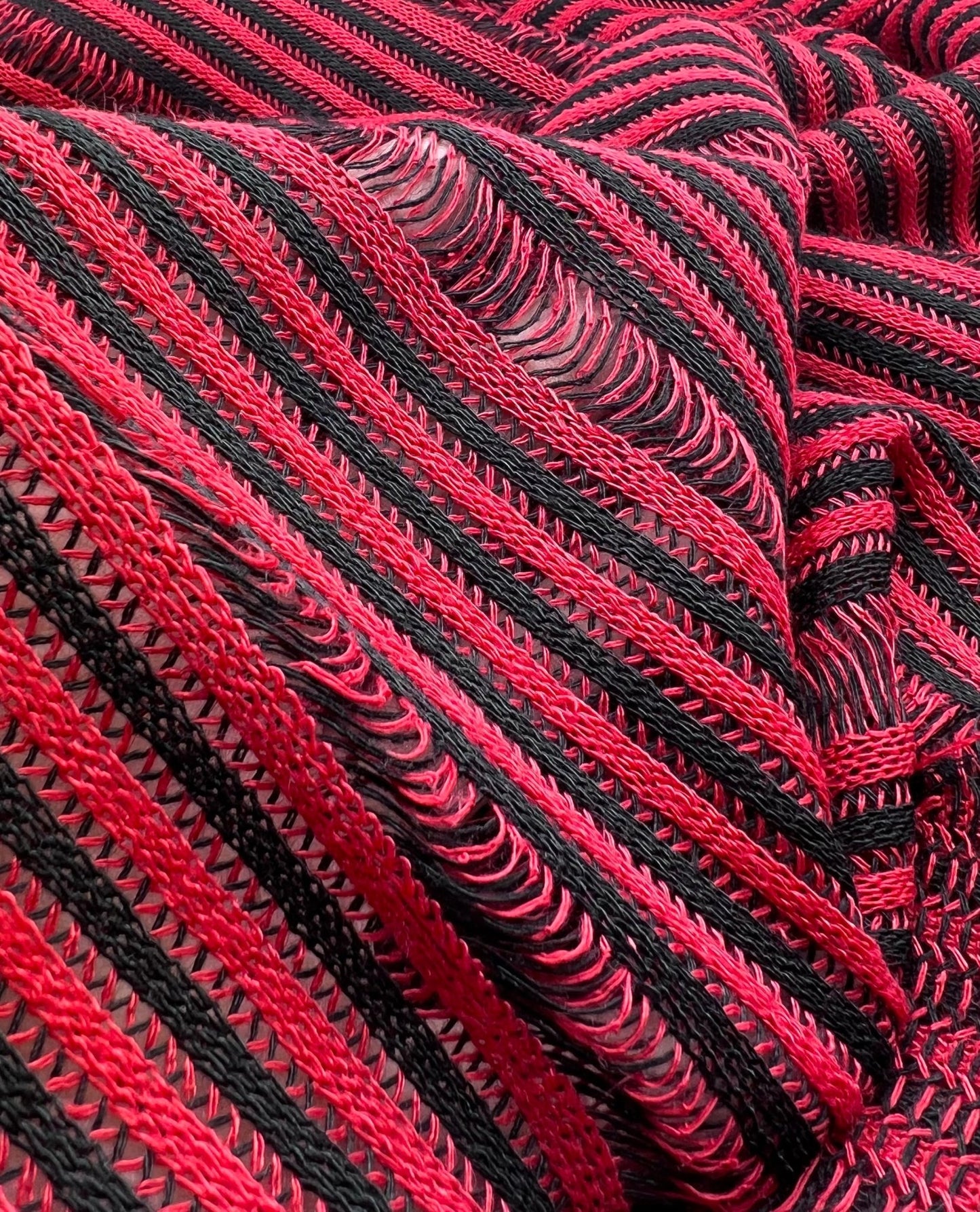 Black Red Stripe Knitted Stretch Fabric - T9 Fabrics