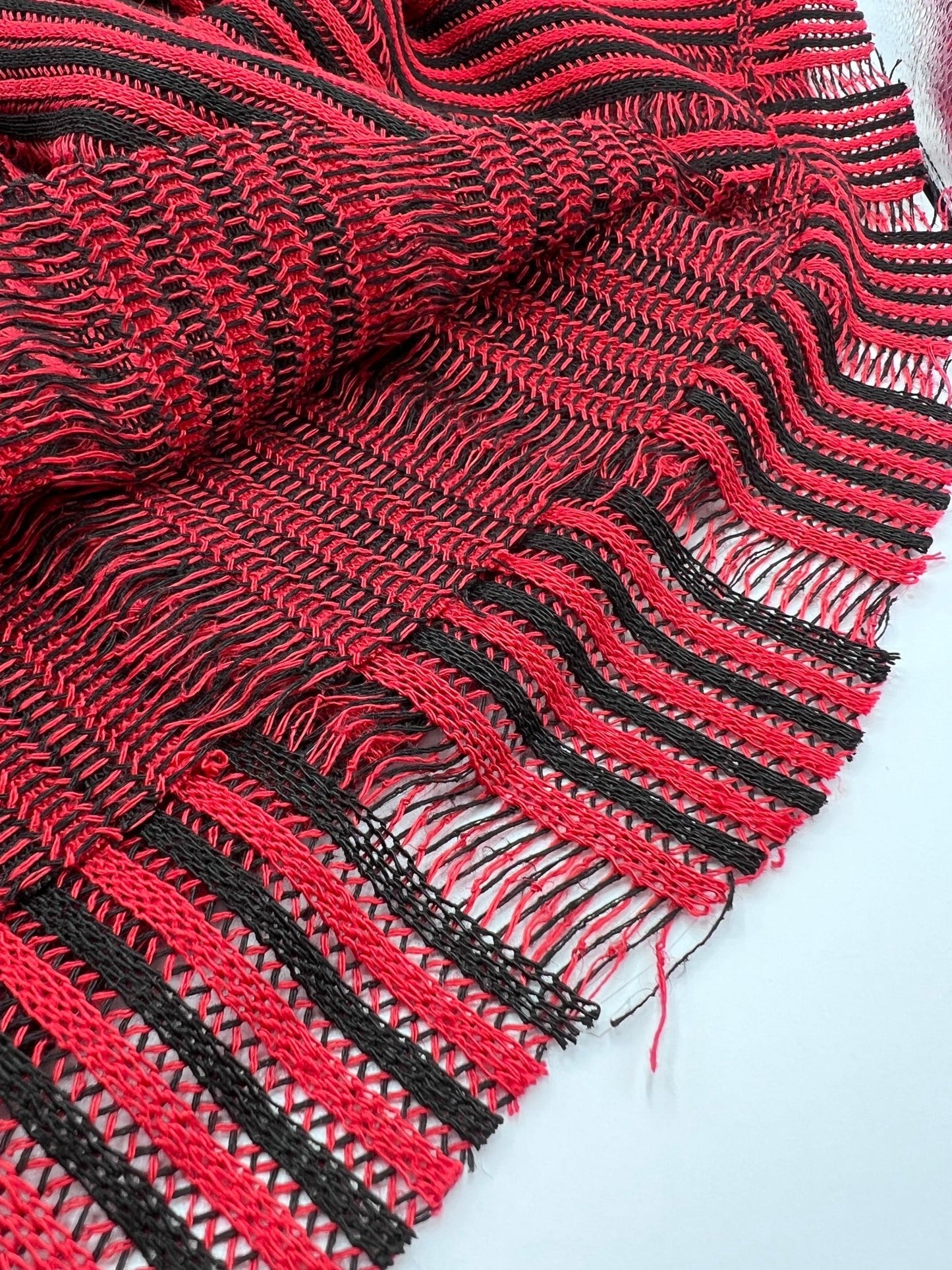 Black Red Stripe Knitted Stretch Fabric - T9 Fabrics