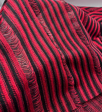 Black Red Stripe Knitted Stretch Fabric - T9 Fabrics