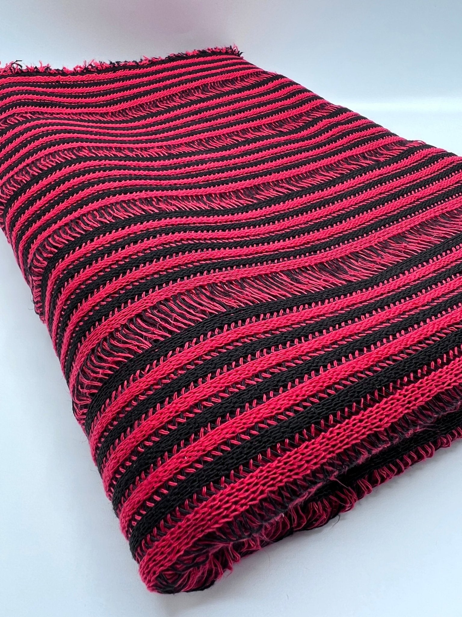 Black Red Stripe Knitted Stretch Fabric - T9 Fabrics