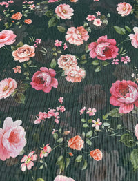 Black Rose Floral Print Mesh Fabric Stretch - T9 Fabrics