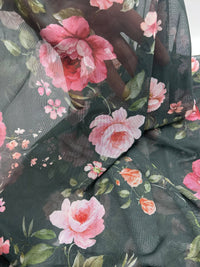 Black Rose Floral Print Mesh Fabric Stretch - T9 Fabrics