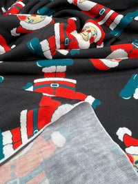 Black Rosy Cheek Santa Print Soft Spun Poly Stretch Fabric - T9 Fabrics