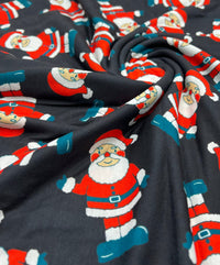 Black Rosy Cheek Santa Print Soft Spun Poly Stretch Fabric - T9 Fabrics