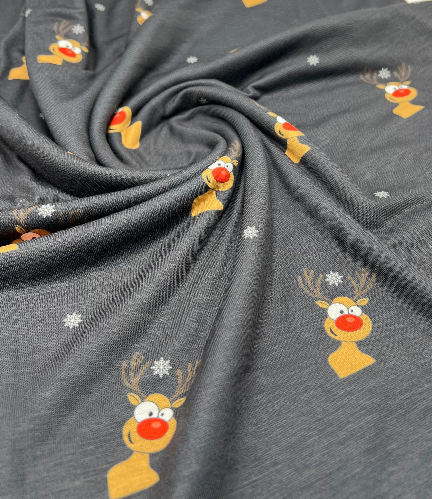 Black Rudolph Print Soft Spun Poly Stretch Fabric - T9 Fabrics